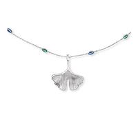 Engelsrufer Collar para mujer de plata de ley con colgante de ginkgo, libélula y mariposa, cubierto con 12 circonitas de colores, sin cierre, sin níquel, 80 cm, Plata esterlina, Circonia cúbica