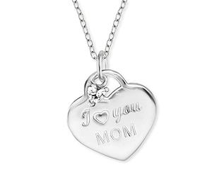 Engelsrufer Collar para mujer de plata de ley y colgante de corazón - I Love You Mom inscription - ocupado con una piedra de circonita - cierre de mosquetón - ajustable en dos longitudes - Longitud: