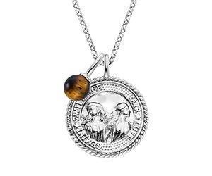 Engelsrufer Collar para mujer de plata de ley y colgante del signo del zodiaco Géminis, con 3 circonitas y un colgante de piedra de ojo de tigre, longitud: 50 cm, Länge 42 + 4 + 4 cm, Plata, Ojo de