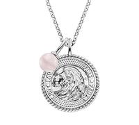 Engelsrufer Collar para mujer de plata de ley y colgante del signo zodiacal de Leo - cubierto con 4 circonitas y un colgante de piedra de cuarzo rosa - Longitud: 50 cm, 42 cm, Plata esterlina, No es