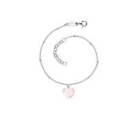 Engelsrufer ERB-HEART-RQ - Pulsera con colgante de corazón de plata de ley y cuarzo rosa en color plateado y rosa, longitud: 17 + 3 cm, 20cm, Plata, cuarzo rosa