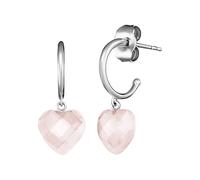 Engelsrufer ERE-HEART-RQ-CR - Pendientes de aro de plata de ley con colgante de corazón de cuarzo rosa en color plateado y rosa, talla única, Plata de ley, Cuarzo
