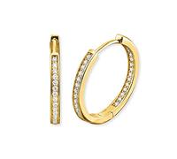 Engelsrufer Pendientes de aro lisa para mujer de plata de ley chapada en oro, con 64 circonitas y cierre de clip, sin níquel, 24 mm, Ø24 mm, Plata de ley, Circonia cúbica