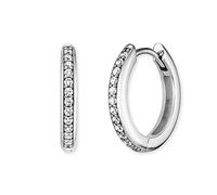 Engelsrufer Pendientes de aro Lola de filigrane Keep it tan simple, de plata de ley, con 24 circonitas blancas, cierre de clip, sin níquel, tamaño: 16 mm, 16mm, Plata de ley, Circonia cúbica