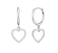 Engelsrufer Pendientes de aro para mujer con colgante de corazón de plata de ley en plata - ocupados con 48 circonitas blancas - cierre de clip - sin níquel, 1 Paar, Plata de ley, Circonia cúbica