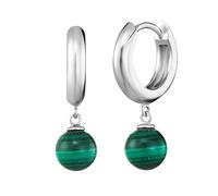 Engelsrufer Pendientes de aro para mujer de plata de ley con colgante de piedra de estraza, cierre de ranura, sin níquel, Ø13 mm, Plata de ley, Malaquita
