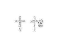 Engelsrufer Pendientes de cruz para mujer de plata de ley, con 32 circonitas blancas, cierre de ranura, sin níquel