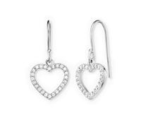 Engelsrufer Pendientes para mujer con colgante de corazón de plata de ley en plata de ley con cierre de presión - ocupados con 48 circonitas blancas - sin níquel, 1 Paar, Plata de ley, Circonia cúbica