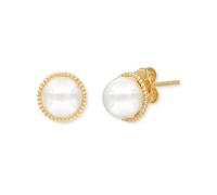 Engelsrufer Pendientes para mujer de plata de ley chapada en oro con una perla de concha - cierre de tuerca - sin níquel - 10 mm, Ø10 mm, Plata de ley, Perla