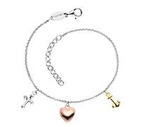 Engelsrufer Pulsera de mujer de plata de ley y tres colgantes tricolor, cruz con ancla de corazón, cierre de mosquetón, longitud ajustable, sin níquel, 20cm, Plata, No es una piedra preciosa
