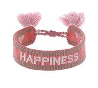 Engelsrufer Pulsera de mujer de poliéster y algodón en rojo y blanco con bordado HAPPINESS - cierre de cordón - tamaño ajustable, 15,5-25 cm, Poliéster Lana, No es una piedra preciosa