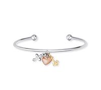 Engelsrufer Pulsera para mujer de plata de ley y tres colgantes tricolor, diseño de cruz con forma de corazón, ajustable, sin níquel, 18 cm, Plata de ley, No es una piedra preciosa