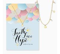 Engelsrufer Tarjeta de felicitación de Faith Love Hope con collar de acero inoxidable dorado - Fe Amor Esperanza - Tarjeta y cadena como regalo significativo