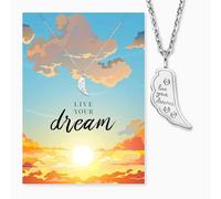 Engelsrufer Tarjeta de felicitación «Live Your Dream» con collar de acero inoxidable y plata, regalo alentador, mensaje motivador y joya