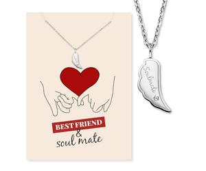 Engelsrufer Tarjeta de felicitación Soulmate con collar de acero inoxidable plateado - Regalo para almas gemelas - Tarjeta con significado y joyas