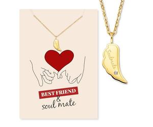 Engelsrufer Tarjeta de felicitación Soulmate con collar de acero inoxidable y oro - Regalo cariñoso para mejor amiga o pareja - Emoción y estilo