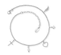 Engelsrufer Tobillera para mujer de plata de ley con circonita, perla y colgante, cierre de mosquetón, longitud ajustable, sin níquel, tamaño: 22 + 5 cm, 22+5cm, Plata de ley, Circonita cúbica