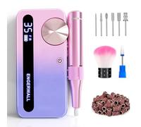 ENGERWALL Torno para Uñas Profesional 35000 RPM, Lima Eléctrica Inalámbrica Recargable para Uñas de Gel y Acrílico, Pantalla LCD, Kit de Manicura y Pedicura con 7 Brocas y 56 Bandas, Rosa-Azul