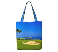 ENGhjes Bolsa de lona de poliéster reutilizable para campo de golf, bolsa de tela suave para comestibles, bolsa de hombro para playa, viajes, compras