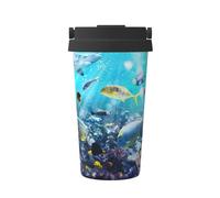 ENGhjes Colorida taza de café 3D con diseño de paisaje del mar bajo el agua de peces tropicales, taza de café de viaje informal para café caliente y frío, vaso de acero inoxidable para casa, oficina
