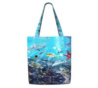 ENGhjes Colorido bolso de lona de poliéster con diseño de paisaje 3D de la naturaleza del mar bajo el agua de peces tropicales, reutilizable, suave, bolsa de hombro para playa, viajes, compras