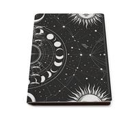 ENGhjes Diario de escritura recargable con diseño de sol, luna, estrellas, círculo, tamaño A5, se coloca plano a 180° para notas de reuniones, planificador diario