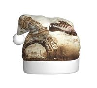 ENGhjes Gorro de Papá Noel con estampado de la Torre Eiffel de París para adultos, mujeres y hombres, gorro de Papá Noel, sombreros de Navidad, gorros de fiesta de