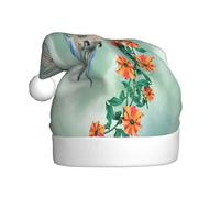 ENGhjes Hummingbird Is Flying With Flowered Printing Holiday Plush Unique Stylish Adult Women Men Santa Hat Winter Christmas Party Caps