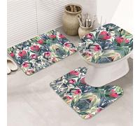 ENGhjes Juego de alfombras de baño antideslizantes con estampado de flores rojas, alfombra para baño principal, tapetes suaves absorbentes de agua, tapetes de tres formas