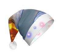 ENGhjes Sombreros de Papá Noel para playa con puesta de sol, sombrero de Navidad iluminado, sombrero de Papá Noel de terciopelo con luces LED, para adultos