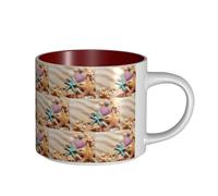 ENGhjes Tazas de cerámica con impresión de conchas en la playa de gran capacidad, tazas funcionales para oficina en casa, diseño elegante, mango de agarre cómodo
