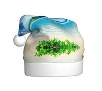 ENGhjes The Sea Printing Holiday Plush Unique Stylish Adult Women Men Santa Hat Winter Christmas Party Caps
