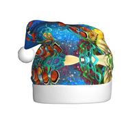 ENGhjes The Underwater World - Gorro de Papá Noel con estampado de peces tropicales para adultos, mujeres, hombres, gorro de Papá Noel, sombreros de invierno y Navidad, gorras de fiesta de Navidad