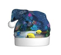 ENGhjes Underwater World Delphins Coral Printing Holiday Plush Unique Stylish Adult Women Men Santa Hat Winter Christmas Party Caps