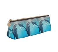 ENGhjes Winter The Dolphin - Estuche de piel con estampado de delfín, bonito estuche con cremallera, bolsa de papelería para niños y niñas, regalos de vuelta a la escuela, White, Talla única, Neceser