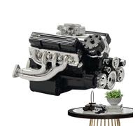 Engine Model, Resin V8 Block, Realistic Science Toy, Educational Building Set, Desk Decoration Piece, Detailed Mechanical, Black & Silver Finish, Perfect for Kids, Living Room