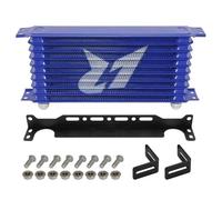 Engine Oil Cooler Enfriador de aceite de aluminio AN10 de 10 filas con kit de soporte de montaje de 262 mm, tipo Trust, negro/azul Radiador Enfriador de Aceite(Blue)
