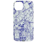 Engineer Blueprint Pattern Technical Drawing Gear Schematic Carcasa para iPhone 15 Plus