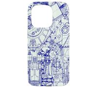 Engineer Blueprint Pattern Technical Drawing Gear Schematic Carcasa para iPhone 15 Pro