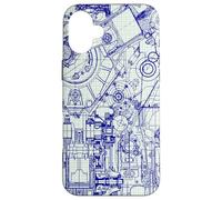 Engineer Blueprint Pattern Technical Drawing Gear Schematic Carcasa para iPhone 16 Plus