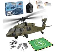 ENGINEMECH WL K170 UH-60L - Helicóptero teledirigido (2,4 G, 4 canales, helicóptero militar, sin escobillas, motor 6G/3D, helicóptero para adultos (3 baterías)