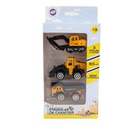 ENGINS DE CHANTIER - 3 Camiones de Construcción - Vehículos de Intervención - 021022-1/64 - Vehículo con Ruedas Libres - Amarillo - Metal - Trabajos - Juguete Infantil - A Partir de 3 años
