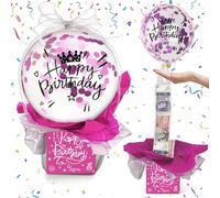 EnGiTores - Hucha con globos de feliz cumpleaños, idea novedosa para fiestas de cumpleaños, caja de regalo extraíble de dinero rosa, caja de dinero de cumpleaños, caja de dinero para novia, esposa