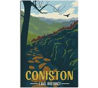 England Coniston Lake District Mountains Vintage Viaje Póster Retro Pared Arte Lienzo Póster Arte Imprimir Hogar Decoración Habitación Decoración Sin Marco 40x60cm