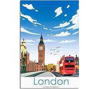 England London Big Ben Bus Arte Imprimir Vintage Viaje Póster Retro Pared Arte Lienzo Póster Habitación Decoración Hogar Decoración Sin Marco 50x75cm