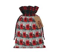 England UK - Bolsa de Navidad con diseño retro de Londres con estampado de teléfono a juego, a cuadros, con etiqueta de papel kraft, 4.7 x 6.9 pulgadas para Halloween