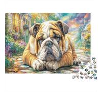 English Bulldog Heavyweight Paper Bulldog Resting in Garden Jigsaw Puzzle Beginner Friendly Gift for Kids 52x38cm/1000pcs