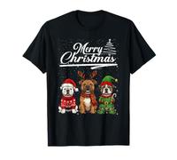 English Bulldog Reindeer Elf Santa Funny Merry Christmas Camiseta