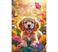English Cocker Spaniel Puppy in a field of colorful flowers Notebook - Large 6 x 9 inches - 127 Pages