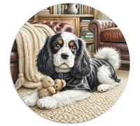 English Cocker Spaniel Puzzle Redondo Puzzle Adultos para Aliviar El Estrés Perro Mascota 1000 Piezas Puzzles Juegos Únicos De Desafío1000pcs (67.5x67.5cm)